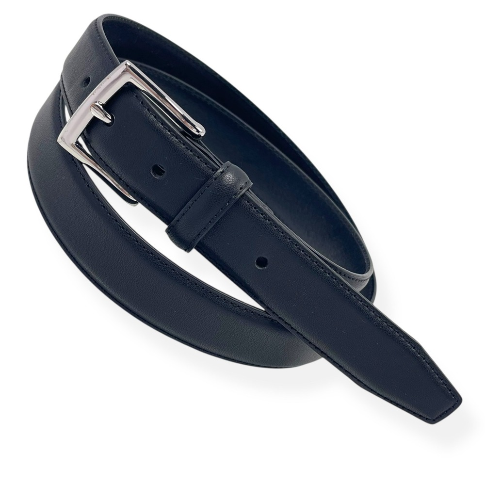 J Crew Mens Black Leather Classic Dress Belt Silver Buckle Sz 42 Factory EUC